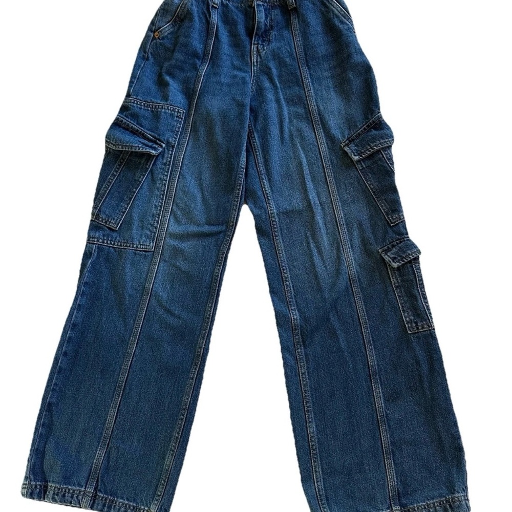 Forever 21 Wide Leg Baggy Cargo Women’s Jeans 24 Utility Pockets Streetwear Y2K